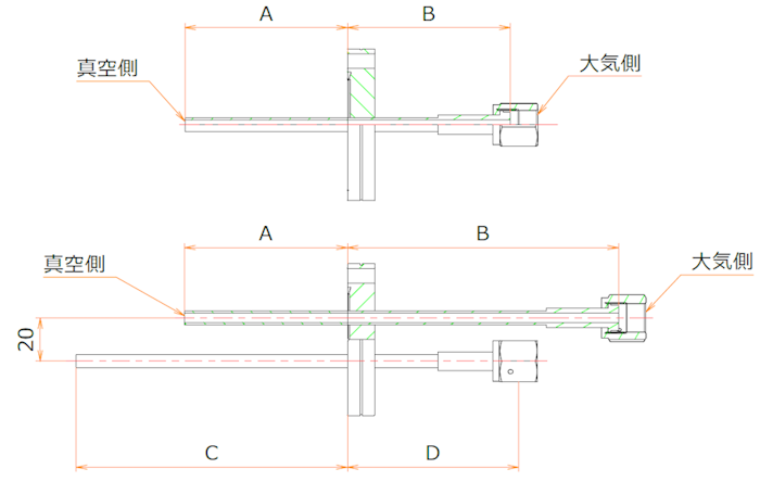 ICF70+3/8 水冷・ガス導入機 大気側：めすVCR®/真空側：チューブ X1 admin.label.item.size_image